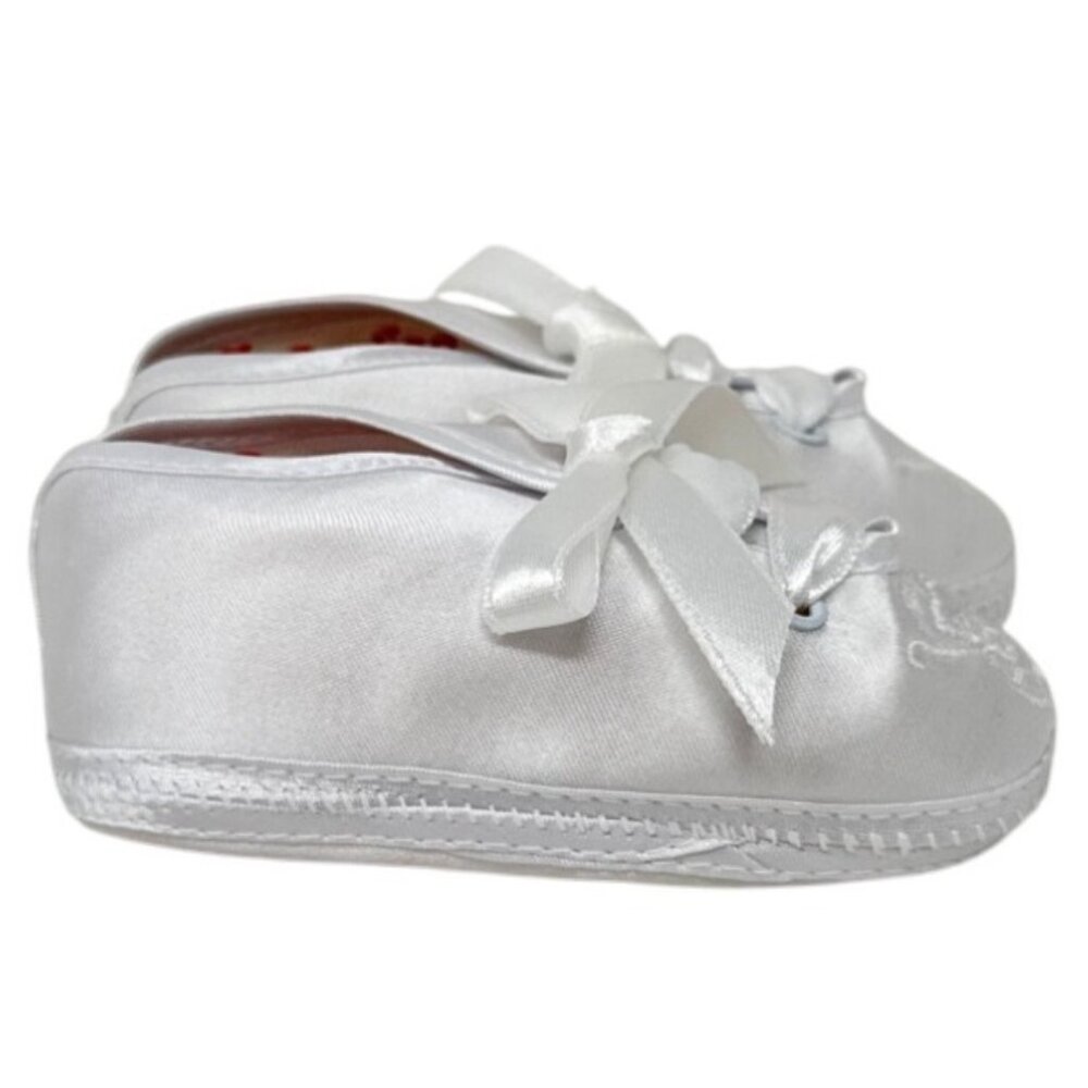 Darling Baby Shoes Newborn Size 1 White Satin Crib Booties With Ribbon